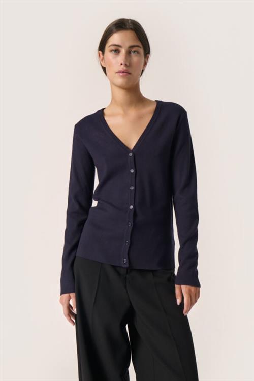 Se Soaked in Luxury Slpina Vneck Cardigan Kvinde Night Sky Cardigans Slim Fit Str S - hos Magasin ved Magasin