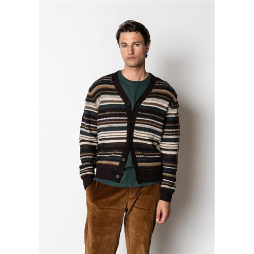 Clean Cut Copenhagen Phillip Cardigan Knit Mand Deep Green/ecru Stripe Cardigans Str L - hos Magasin