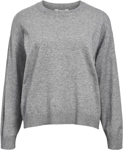 Se Object Objthess OZ L/S Knit Oneck Pullove Kvinde Medium Grey Melange Toppe Str L - hos Magasin ved Magasin