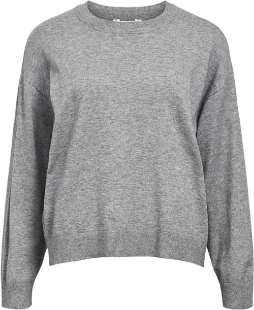 Se Object Objthess OZ L/S Knit Oneck Pullove Kvinde Medium Grey Melange Toppe Str M - hos Magasin ved Magasin