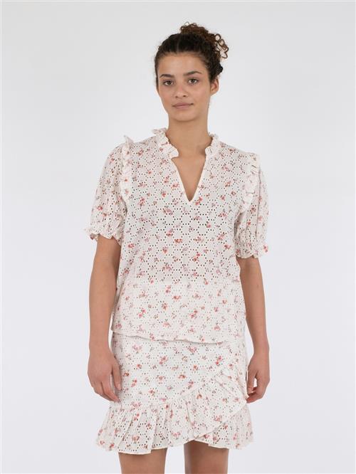 Se Neo Noir Rosalie Embroidery Rose Blouse Kvinde Pink Kortærmede Bluser Str 42 - hos Magasin ved Magasin