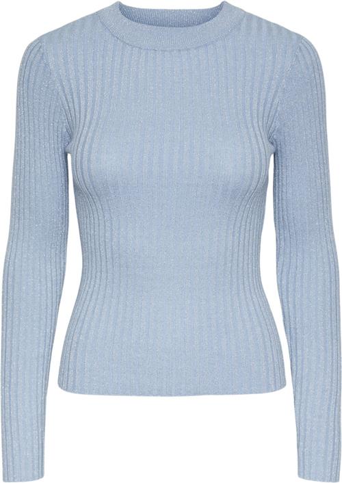 Pieces Pccrista LS Lurex Oneck Knit MM Kvinde Soft Chambray/silver Lurex Langærmede Bluser Regular Fit Str L - hos Magasin