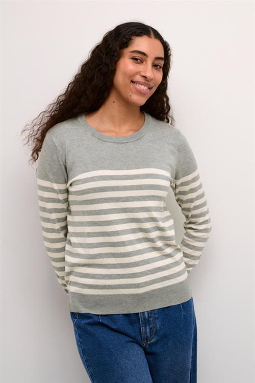 Kaffe Kalizza Striped Knit Pullover Kvinde Grey Melange/turtledove Stripe Langærmede Bluser Str S - hos Magasin