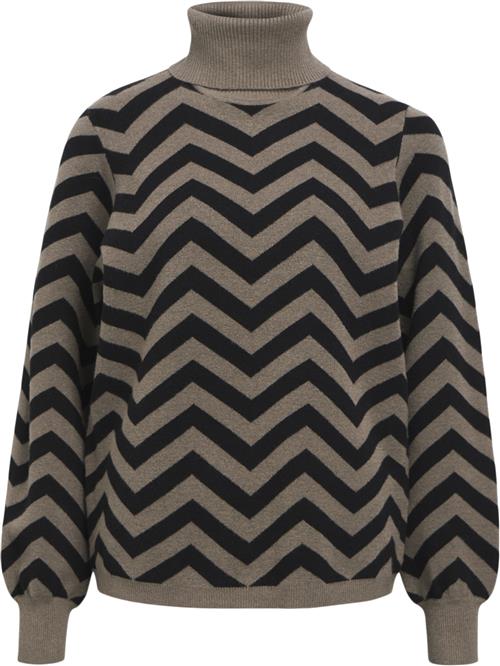 Se Object Objray L/S Knit Rollneck Pullover N Kvinde Morel/black Zig Zag Col Toppe Str S - hos Magasin ved Magasin