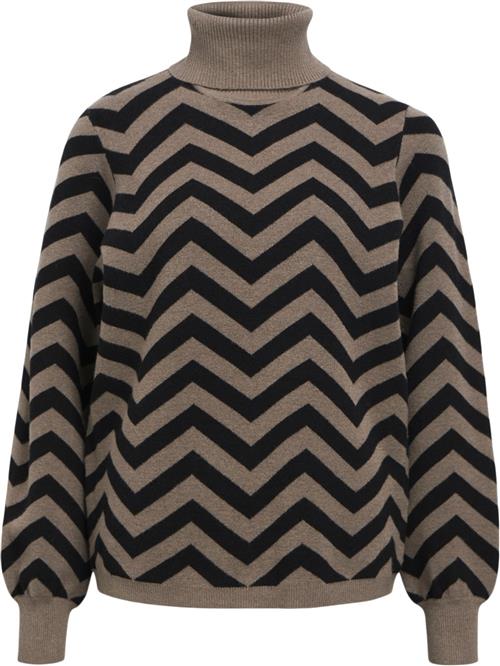 Se Object Objray L/S Knit Rollneck Pullover N Kvinde Morel/black Zig Zag Col Toppe Str XL - hos Magasin ved Magasin