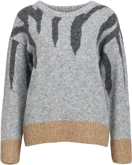 Object Objrabu Knit L/S RE Pullover 134 Kvinde Light Grey Melange/dark Grey Melang Toppe Str XS - hos Magasin