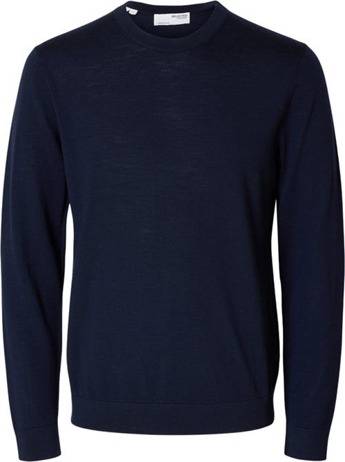 Se Selected Homme Slhtray LS Knit Merino Crew Neck NO Mand Blå Sweaters Regular Fit Str XL Merino - hos Magasin ved Magasin