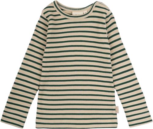 PETIT PIAO Tshirt L/S Modal Striped Str 80 cm - Emerald Green/dar Langærmede T-shirts Bomuld hos Magasin