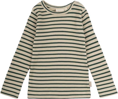 PETIT PIAO Tshirt L/S Modal Striped Str 86 cm - Emerald Green/dar Langærmede T-shirts Bomuld hos Magasin