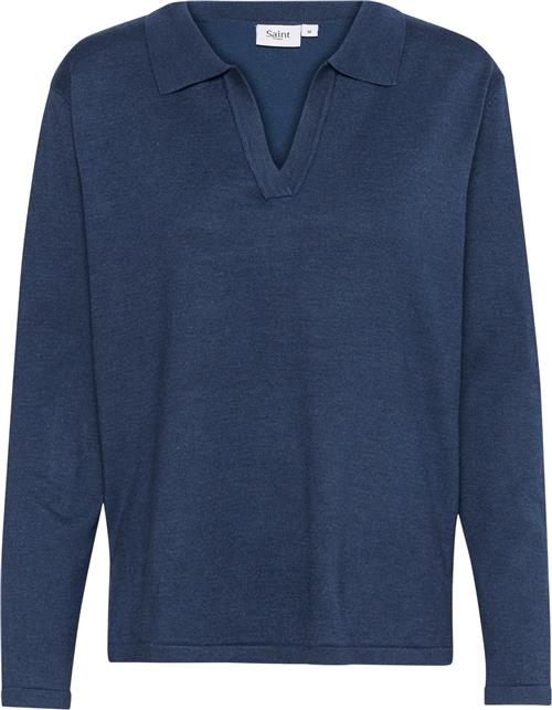 Se Saint Tropez Milasz Polo Pullover Kvinde Titan Melange Sweaters Str L - hos Magasin ved Magasin