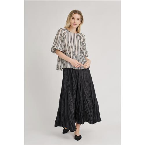 A-VIEW Linea Blouse Kvinde Off White/black Stripe Kortærmede Bluser Loose Fit Str 42 - hos Magasin