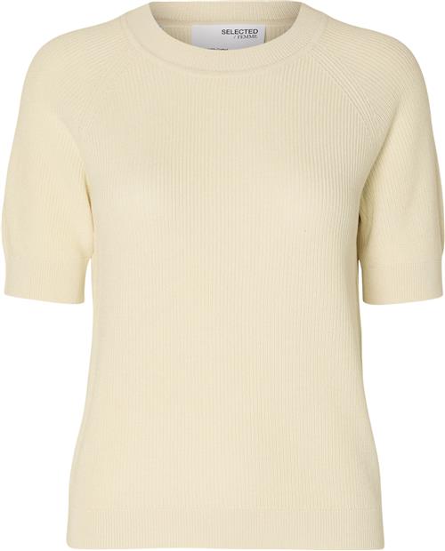 Selected Femme Slfelinna NEW SS Knit TOP Noos Kvinde Birch Kortærmet Strik Str L - hos Magasin