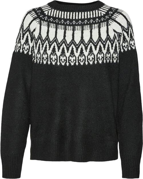 Vero Moda Vmsimone LS Nordic Pullover GA REP Kvinde Black/w. Birch Sweaters Str S - hos Magasin