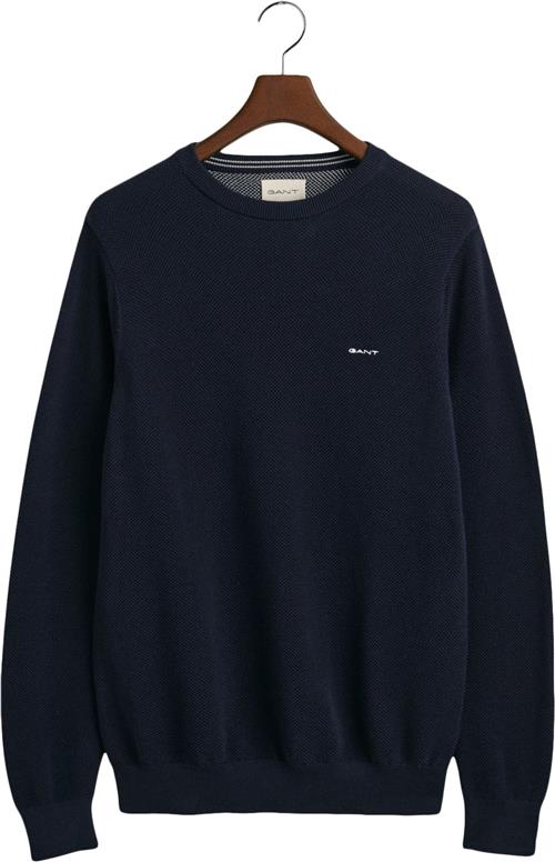 Gant Cotton Pique Cneck Mand Evening Blue Sweaters Str XL - hos Magasin