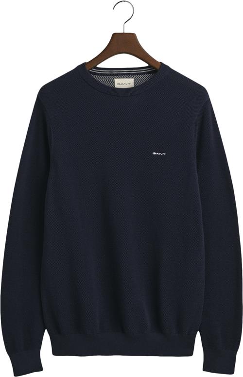 Gant Cotton Pique Cneck Mand Evening Blue Sweaters Str XXL - hos Magasin