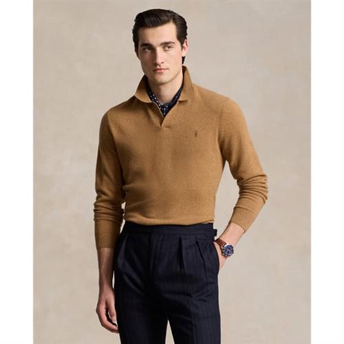 Se Polo Ralph Lauren 2/27 Merino Rwslsl-plo Mand Latte Brown Heather Langærmede Poloer Str L Merino - hos Magasin ved Magasin