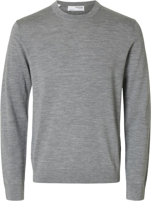 Selected Homme Slhtray LS Knit Merino Crew Neck NO Mand Grå Sweaters Regular Fit Str XL Merino - hos Magasin