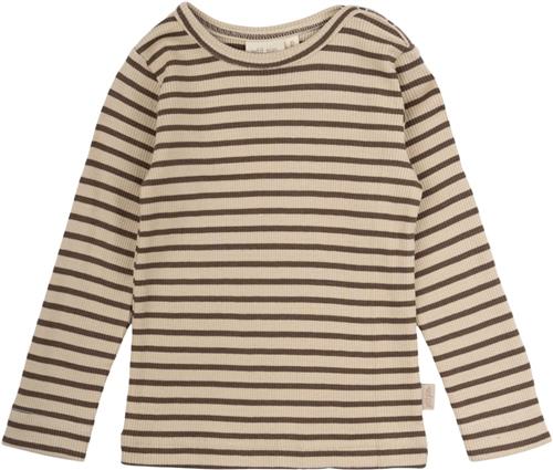 PETIT PIAO Tshirt L/S Modal Striped Str 92 cm - Chocolate Brown/d Langærmede T-shirts Bomuld hos Magasin