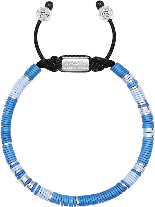 Nialaya Men's Beaded Bracelet With Light Blue and Silver Disc Beads XL - Armbånd Stål hos Magasin