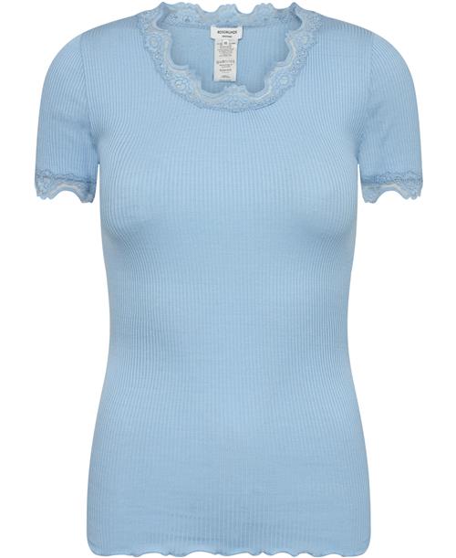 Rosemunde Silk Tshirt w/ Lace Kvinde Heaven Blue Kortærmede T-shirts Str L - hos Magasin