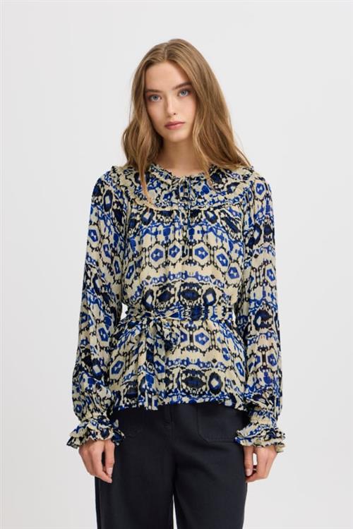 Atelier Rêve Irmarla LS Kvinde Marla Ikat Print Langærmede Bluser Loose Fit Str 38 - hos Magasin