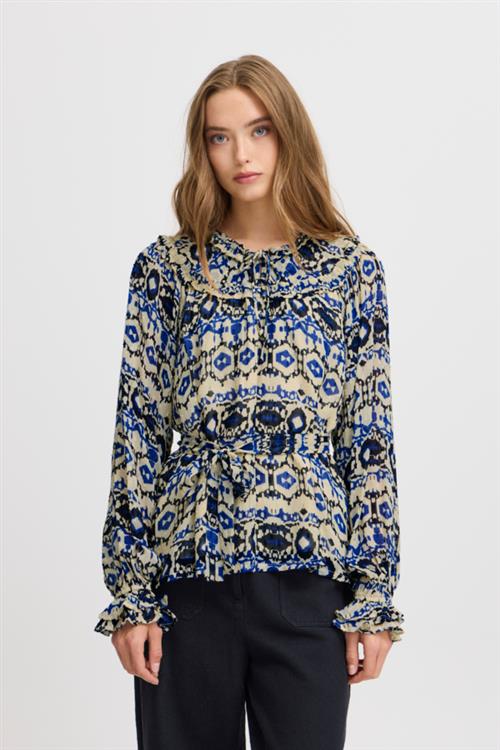 Atelier Rêve Irmarla LS Kvinde Marla Ikat Print Langærmede Bluser Loose Fit Str 42 - hos Magasin