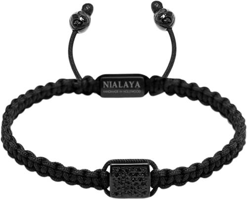 Nialaya Men's Black String Bracelet With Black CZ Flatbead XL - Armbånd Stål hos Magasin