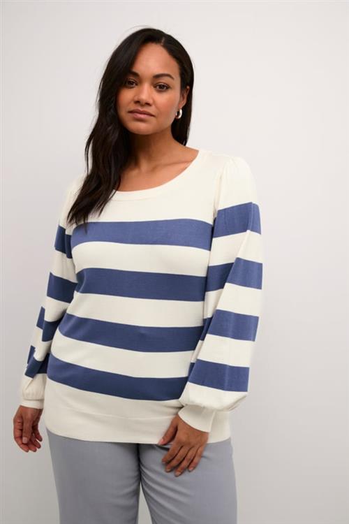 Se Kaffe Curve Kcmalia Striped Pullover Kvinde Turtle Dove / Blue Bold Stripe Langærmede T-shirts Str S - hos Magasin ved Magasin