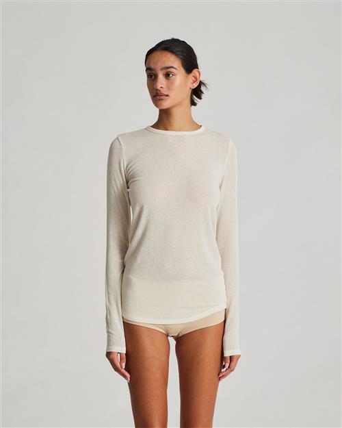 Gai&Lisva Thyra L/S Wool Top Kvinde Off White Langærmede T-shirts Str L - Uld hos Magasin