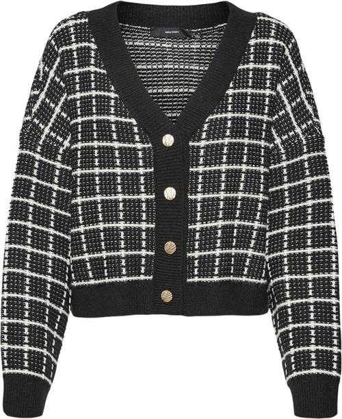 Vero Moda Vmkia LS Vneck Crop Cardigan CO BO Kvinde Black/w. Birch Cardigans Str L - hos Magasin