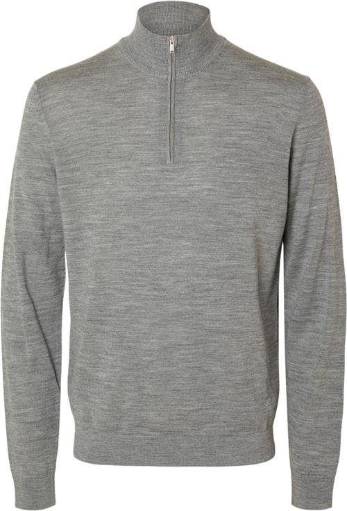 Selected Homme Slhtray LS Knit Merino Half ZIP NOO Mand Grå Sweatshirts Str XL Merino - hos Magasin