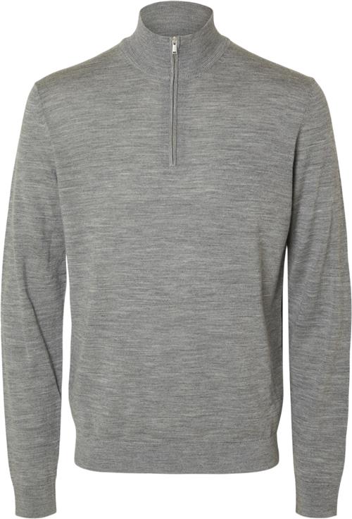 Se Selected Homme Slhtray LS Knit Merino Half ZIP NOO Mand Grå Sweatshirts Str XXL Merino - hos Magasin ved Magasin