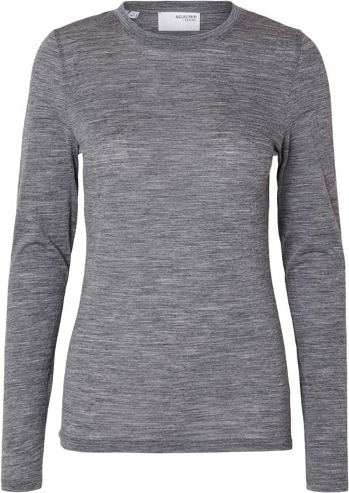 Selected Femme Slfwola LS Oneck Noos Kvinde Steel Gray/melange Toppe Slim Fit Str S - hos Magasin