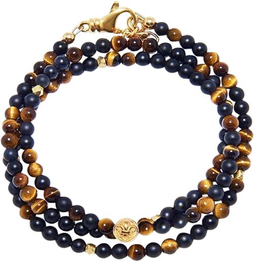 Nialaya The Mykonos Collection Brown Tiger Eye, Matte Onyx and Gold Plating XL - Armbånd hos Magasin