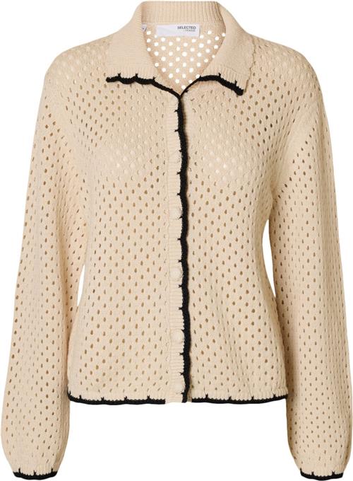 Selected Femme Slfkenya LS Knit Polo Cardigan D2 Kvinde Birch/black Cardigans Str XS - hos Magasin