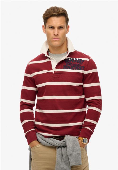 Superdry Vintage Athletic Rugby Mand Rich Burgundy/cream Stripe Langærmede Poloer Str S - hos Magasin