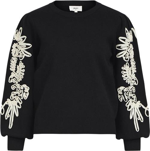 Se Object Objjoana L/S Knit Pullover REP Kvinde Black/sandshell Tape Toppe Str S - hos Magasin ved Magasin