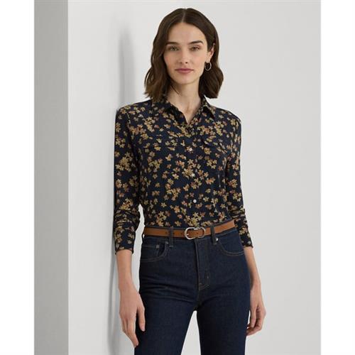 Se Lauren Ralph Lauren Slim Fit Floral Stretch Jersey Shirt Kvinde Navy Rullekraver Str XL - Polyester hos Magasin ved Magasin