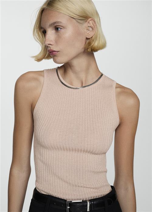 Se MANGO Ribbed Knit top Kvinde Lt-pastel Pink Tanktoppe Str L - hos Magasin ved Magasin