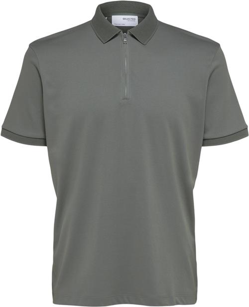 Selected Homme Slhfave ZIP SS Polo Noos Mand Agave Green Kortærmede Poloer Str XL - hos Magasin