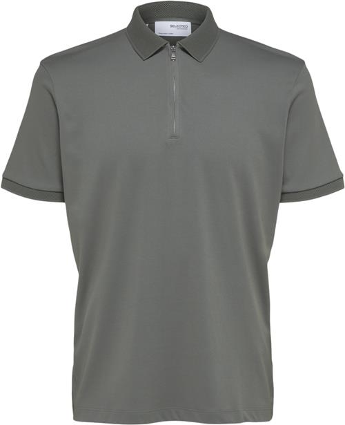 Selected Homme Slhfave ZIP SS Polo Noos Mand Agave Green Kortærmede Poloer Str M - hos Magasin