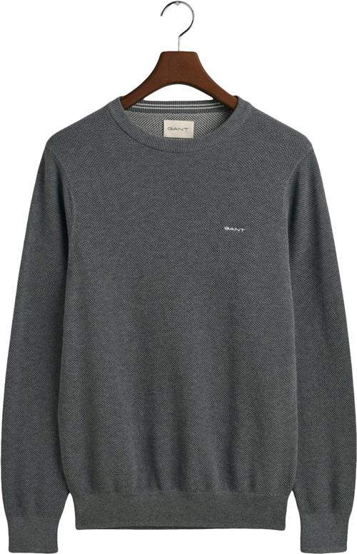 Gant Cotton Pique Cneck Mand Dark Grey Melange Sweaters Str L - hos Magasin