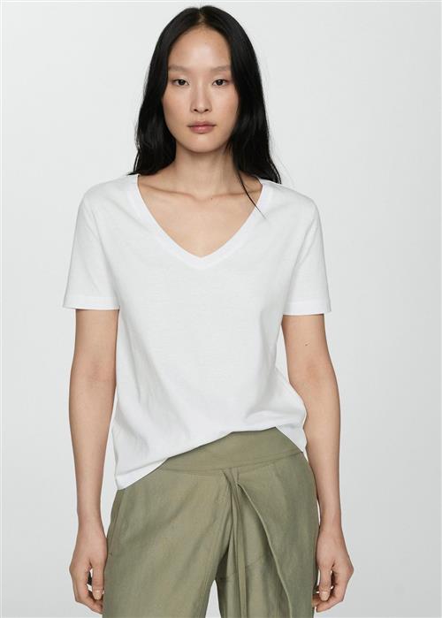 MANGO Shortsleeved Cotton T-shirt Kvinde White Kortærmede T-shirts Plus Size Str L - hos Magasin