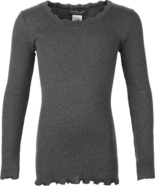 Se Rosemunde Silk Tshirt Regular ls w/ Lace Str 8 - Grå Langærmede T-shirts hos Magasin ved Magasin