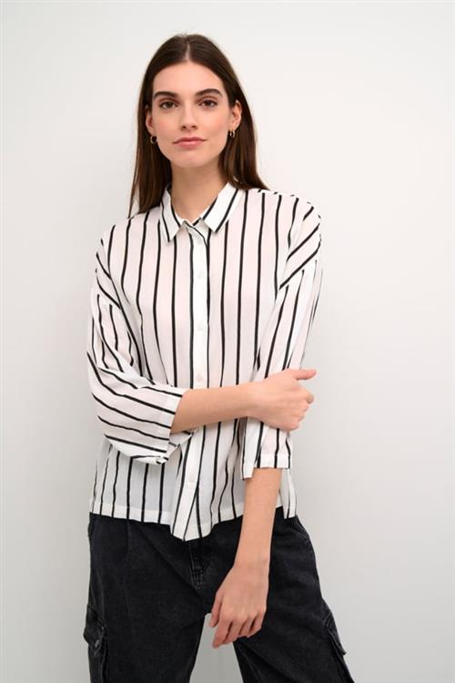 Kaffe Kabeathe Blouse Kvinde Chalk/black Stripe Langærmede Bluser Str 44 - hos Magasin