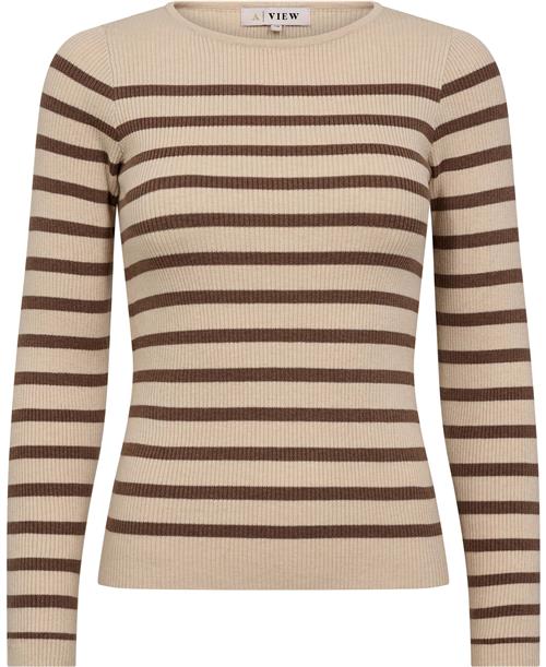 A-VIEW Lana rib Stripe Blouse Kvinde Sand/brown Sweaters Str XS - hos Magasin