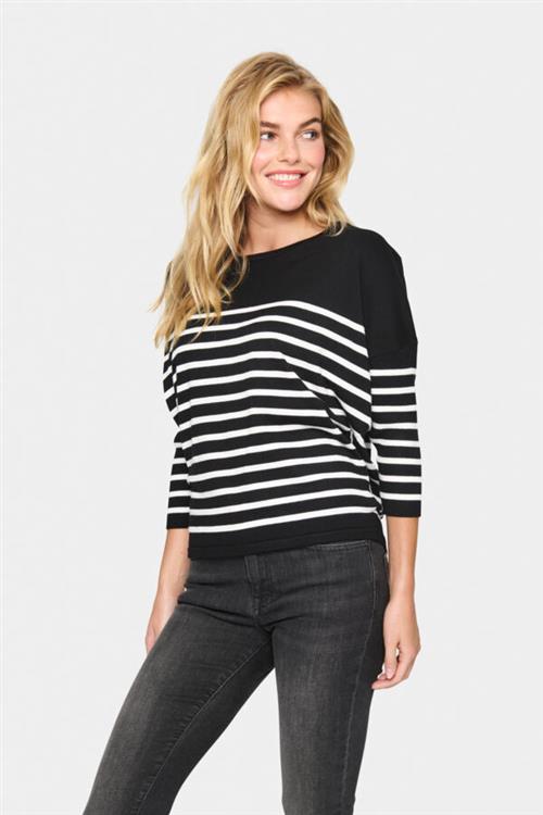 Saint Tropez Milasz Rneck St. Pullover Kvinde Black Mila Stripe Sweaters Str S - hos Magasin