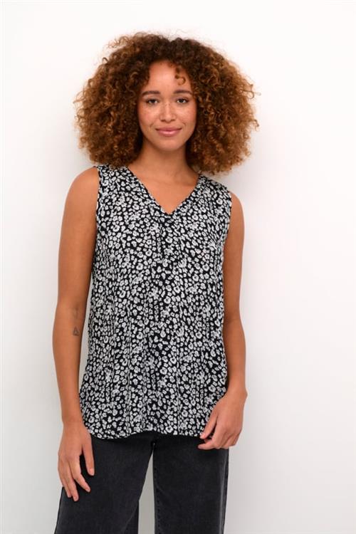 Kaffe Kaamber Top Printed Kvinde Black / Chalk Flower Toppe Str 44 - hos Magasin