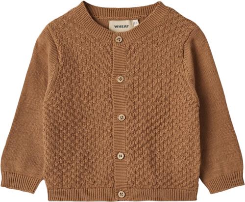 Wheat Strik Cardigan Bjørn Str 68/6m - Caramel Toppe Bomuld hos Magasin