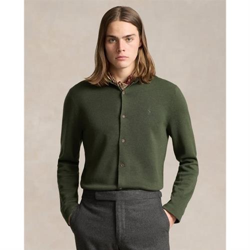 Se Polo Ralph Lauren 2/48 Merino WL Rwslsl-fuz Mand Classic Olive Heather Langærmede Poloer Str L Merino - hos Magasin ved Magasin